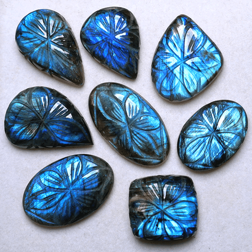 Lote 8 piezas piedras preciosas cabujón talladas a mano de labradorita natural de alta calidad 21 mm-31 mm - Imagen 3 de 11