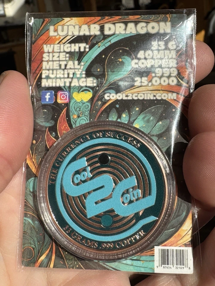 Lot of 20 Lunar Dragon Colored PROOF 33g .999 2024 Copper LIMITED 1oz Cool2Coin - Image 3 of 4