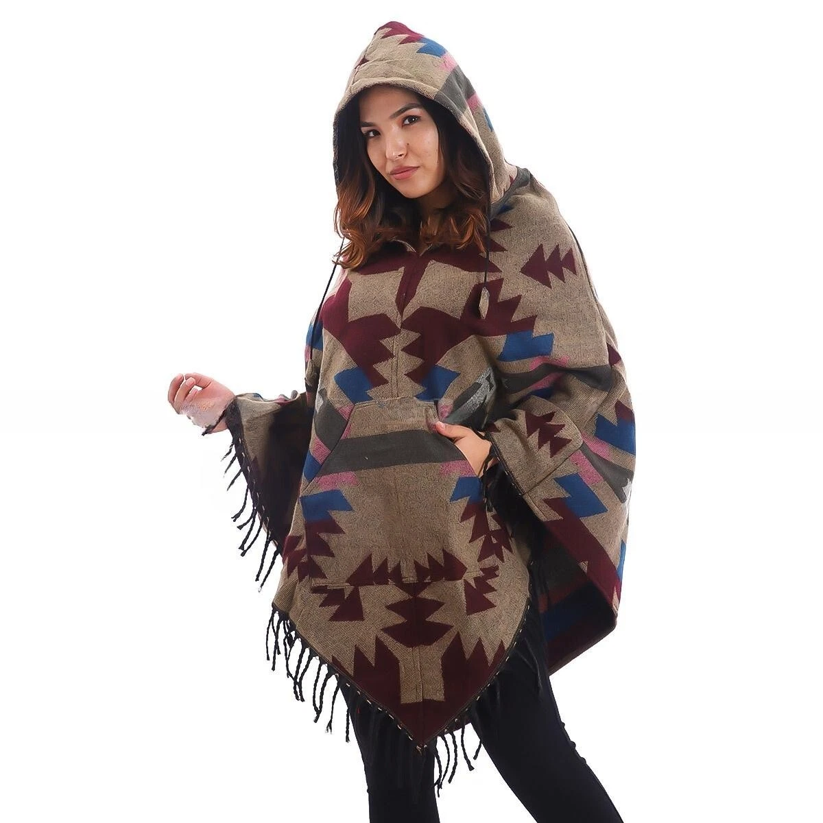Himalayan Yak Wool Hooded Poncho, Soft & Warm Fleece In Hood, Unisex Poncho