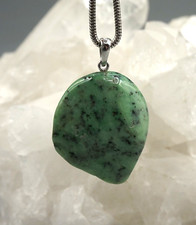 GROSSULAR Verde GRANATO Pendente Pietra A Disco Con Anello In Argento 925 A1