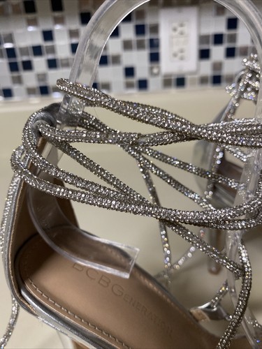 BCBGeneration Joey-2 Heeled Sandal, Size 6 Sparkle Rhinestones Silver Holiday - Picture 4 of 8