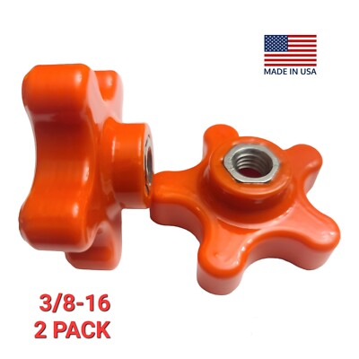3/8-16, 2-5/16'',  5 Star Knob Orange (2 pack)  Thermoplastic, Stainless Insert