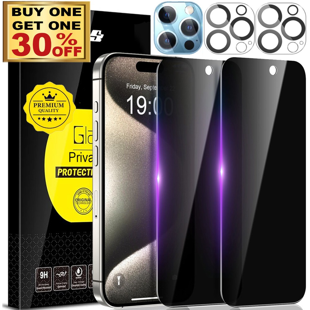 For iPhone 16 15 14 13 12 Pro Max Privacy Tempered Glass Screen Camera Protector