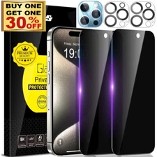 For iPhone 17 16 15 14 13 Pro Max Privacy Tempered Glass Screen Camera Protector