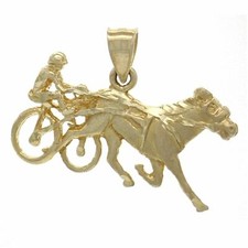 14k Yellow Gold Harness Racing Race Horse Sulky Jockey Charm Pendant 2.9 grams