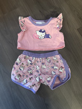 Build A Bear Hello Kitty Nightwear Pajamas Set Pink Purple Shorts Top Outfit