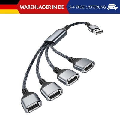 Basesailor 4 Port USB Splitter Y Cable 0.3 m, USB A 1 Male to 4 Female Port Exte