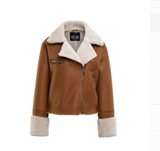 Nwt Women's Cognac Brown Faux Leather Shearling Jacket Size S