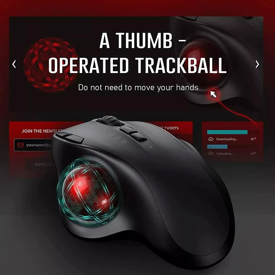 Trackball Wireless Mouse Pro Rechargeable Bluetooth 2.4G Mice - Adjustable DPI - Image 3 of 4
