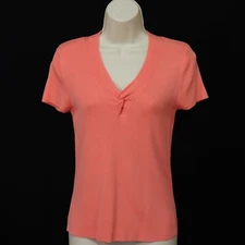 Notations Women's Beaded Travel Knit Shirt PM Petite Medium M Peach Short Sleeve