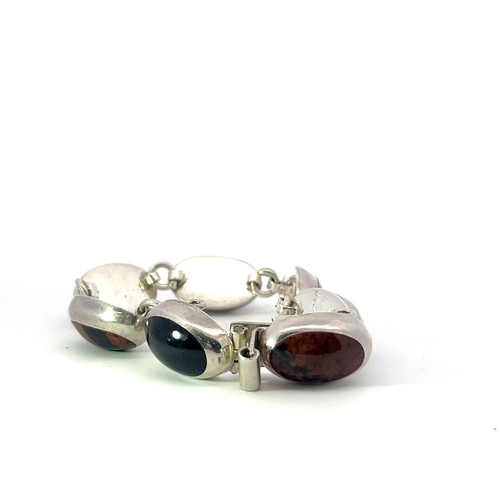 Vintage Messicano Argento Sterling Onice Lapis Turchese Giada Marrone Pietra - Foto 3 di 7