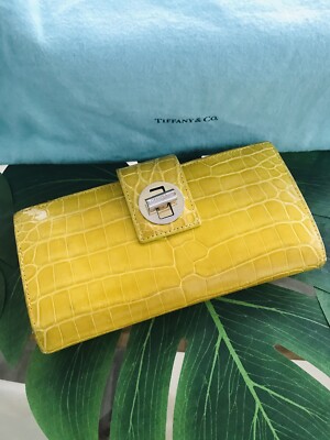 Authentic TIFFANY & CO Chartreuse Yellow Crocodile Leather Clutch