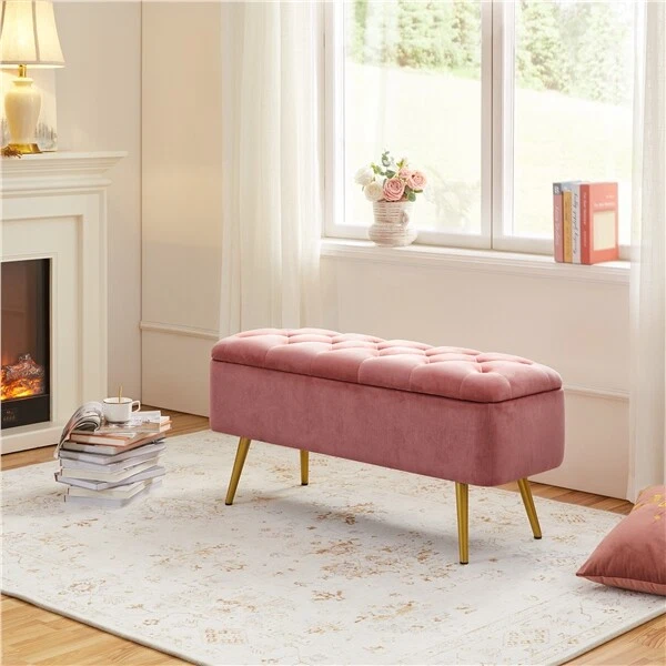 Modern Velvet Upholstered Ottoman Foot Stool, Velvet - Pink