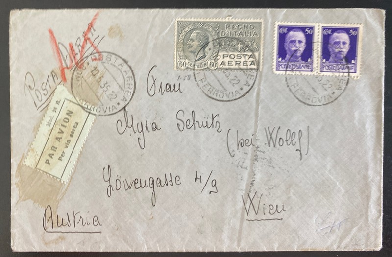 1935 Rome Italy Early Airmail Cover To Vienna Austria Sc#C4