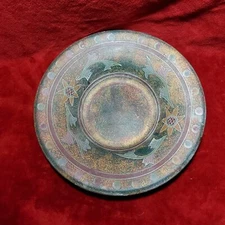 Vintage Hand Painted Sgraffito Design Etched Stoneware Serving Bowl 11"