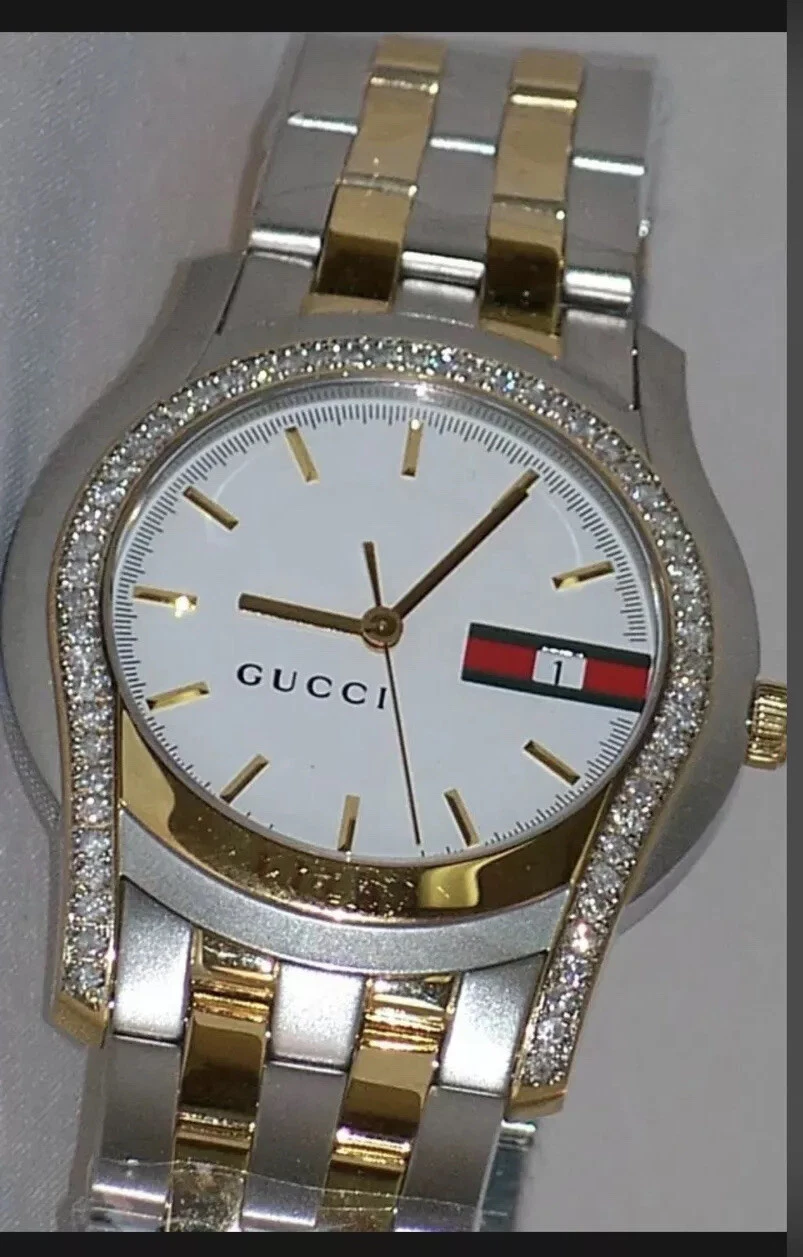 Orologio Uomo Nuovo Serie 5500 Gucci Ya055313 Bicolore Personalizzato Set Diamanti