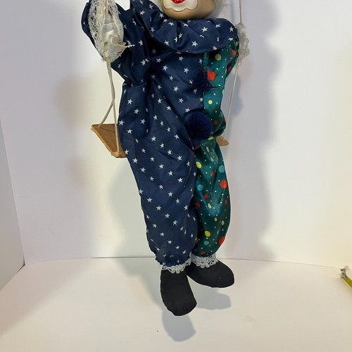 Vintage Clown Hanging Art Swing Swinging Jester Puppet Large Marionette Doll - Foto 16 di 18
