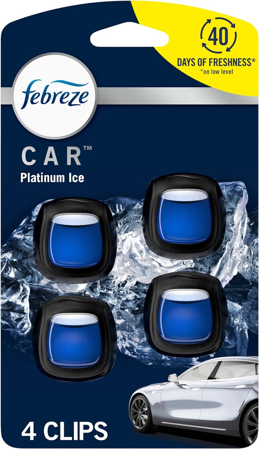 Febreze Car Air Freshener Vent Clip Platinum Ice Scent, 07 Oz. Car Vent Clip, Pa