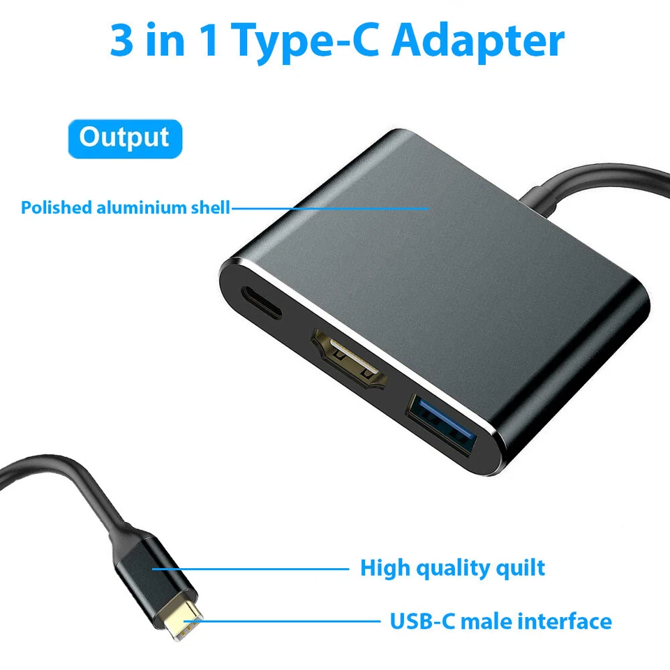 HDMI Typ C HUB HDMI Adapter USB C zu HDMI Adapter USB 3.1-3.0 (SCHWARZ) - Bild 3 von 4