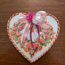 CUORE DECORAZIONE DECOUPAGE IN LEGNO ARTIGIANALE FATTO A MANO 18X18 CM