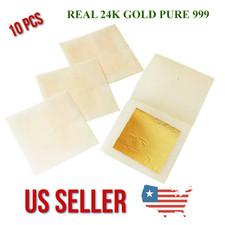PURE SOLID 24K GOLD Leaf 10 Sheets Edible Genuine Food Gilding 99.9 Pure leaves