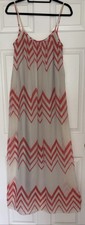 Coral Chevron Maxi Dress Sheer Overlay Layered Sz S / M