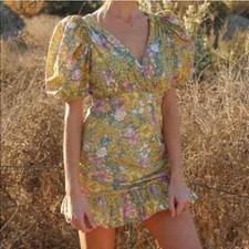 NWT Anthropologie Rahi Floral Puff Sleeve Mini Dress L