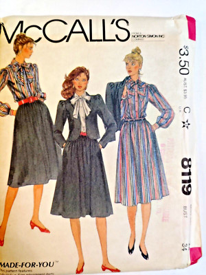 Jacket Blouse Skirt 12 McCalls 8119 Sewing Pattern UC McCall's Collared Tie Full
