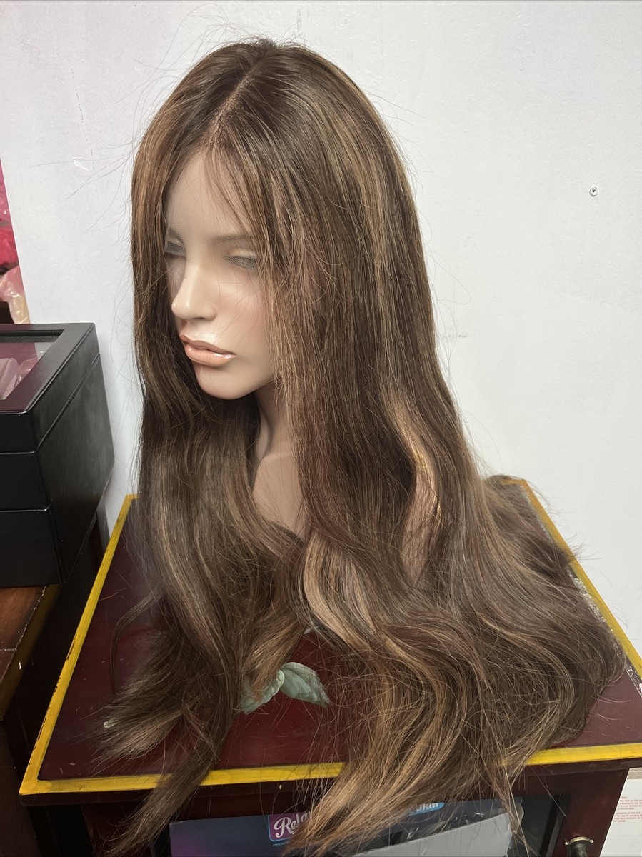 Irenes Lace Top Human Hair Long Wig. Brown With Blonde  display picture 2