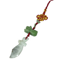 Hand Carved Natural Jade Chinese Zodiac Dog Pendant Knot CellPhone Charm