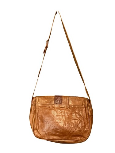 VTG 60S 70S TAN BURGUNDY BROWN LEATHER PLEATED RUCHED BOHO HIPPY SHOULDER BAG - Picture 4 of 5