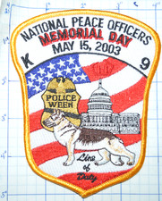 WASHINGTON D.C. NATIONAL PEACE OFFICERS MEMORIAL DAY 2003 POLICE K9 CANINE PATCH