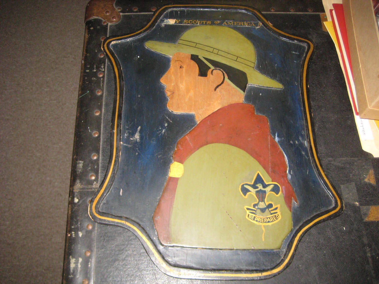 1930's Boy Scout Handbook Cover Wooden Wall Plaque, folk art