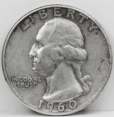 1960 Washington Quarter.  Error. Type B Reverse, as listed in (see below)(Inv.A)