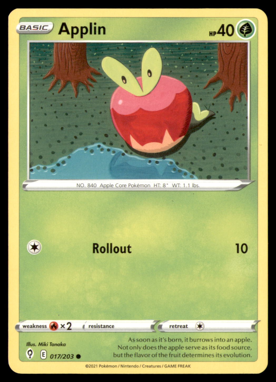 Pokemon Applin 17/203 Evolving Skies 2 Card Lot Non Holo