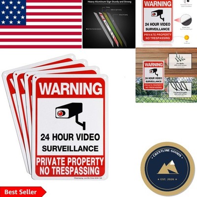4-Pack No Trespassing Signs - 10x7 Security Camera Alert for Home & Business