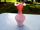 FENTON HAND BLOWN PEACH/PINK ART GLASS 6 1/2 INCH TALL VASE.  STUNNING!