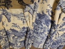 BESPOKE  DESIGNER FRENCH BLUE TOILE DE JOUY THERMAL INTERLINED CURTAINS