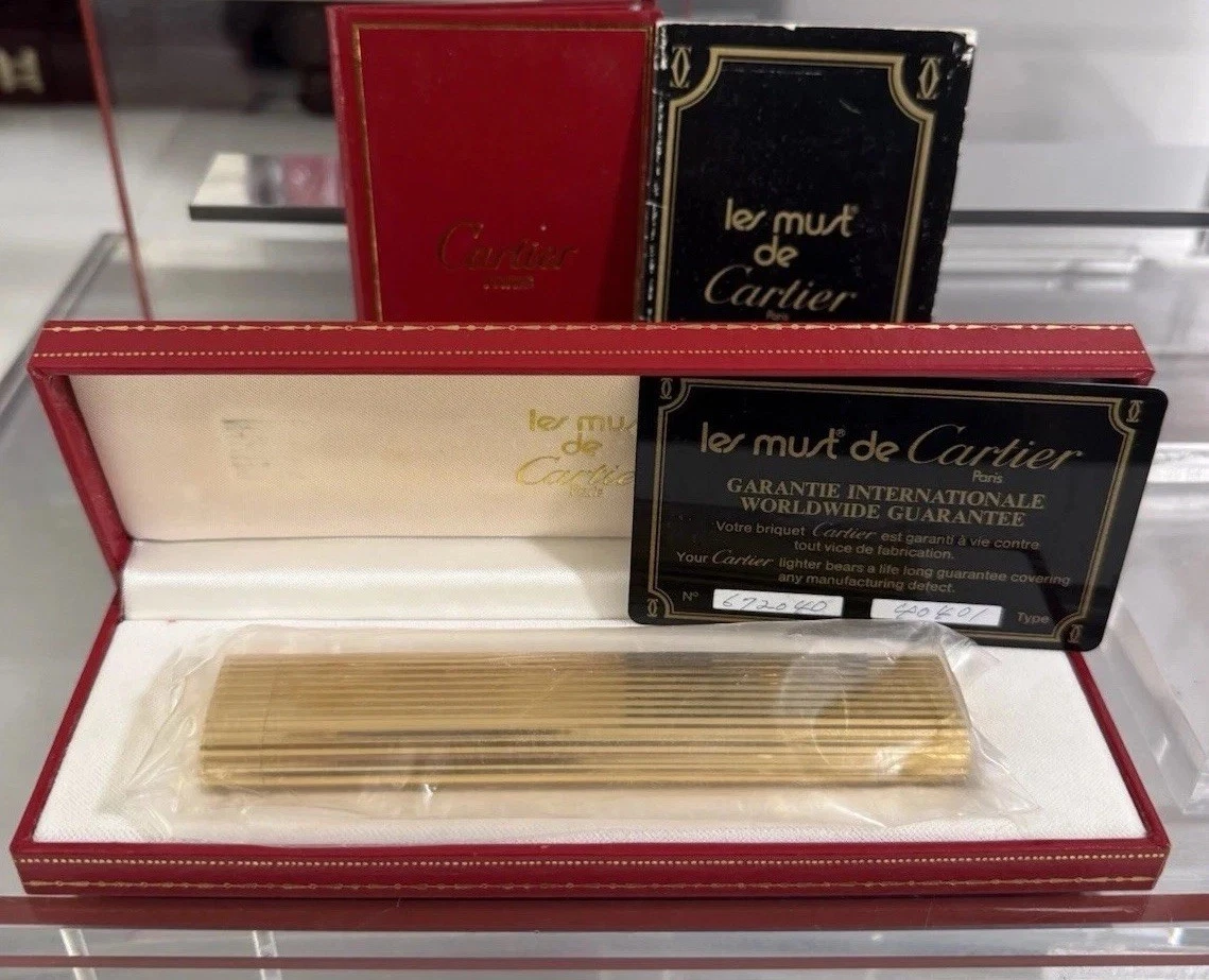 Cartier — Cartier 24k Gold Plated, Vertical Lines Desk Lighter