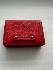 Burberry Blue Label Red Leather Compact Wallet Plaid Interior Excellent Con