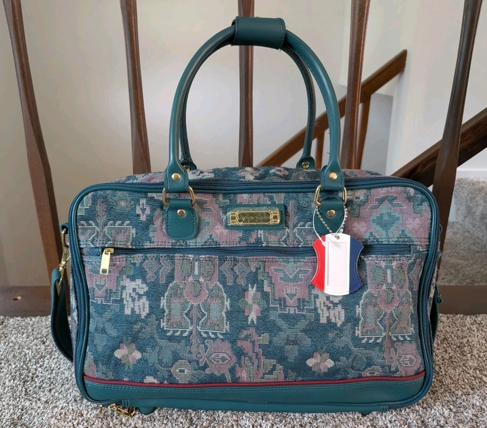 VTG American Tourister Green Tapestry Travel Bag Overnight Suitcase 18" x13" NOS - Image 2 of 4