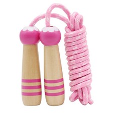 Jump Rope Kids, 7ft Adjustable Cotton Skipping with Wooden Handle Pink