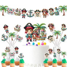 Pirate Party Decor Includes Garland Cake Topper Cupcake Toppers Themed Birthdays