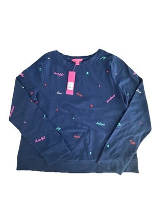NWT Lilly Pulitzer Rami Sweatshirt Size L Low Tide Navy Good Vibes Cotton