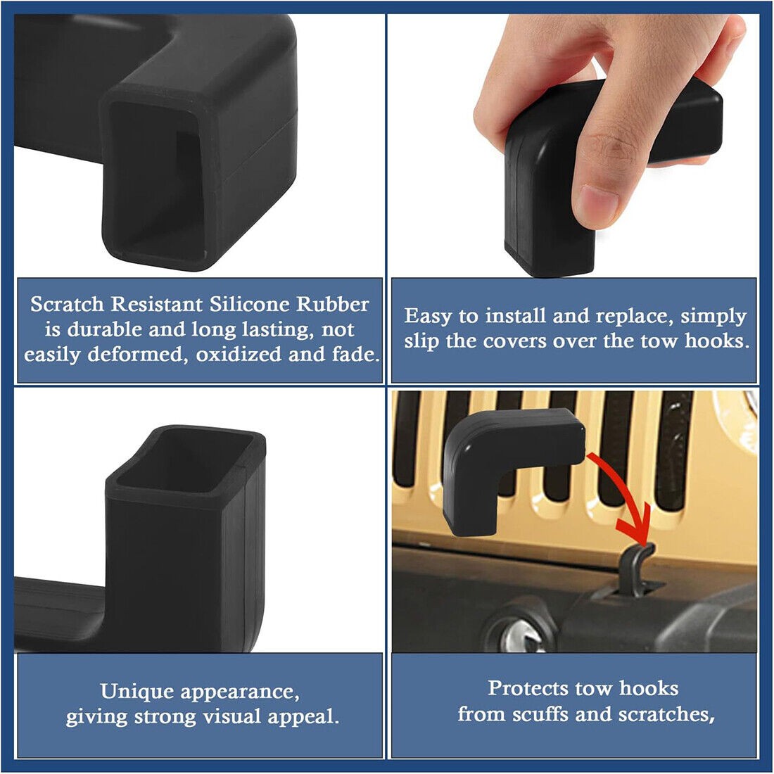 2pcs Black Front Bumper Tow Hook Cover Trim for Jeep Wrangler JK JL JT 2007-2023 thumbnail 6