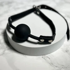 Silicone Ball Open Mouth Gag Oral Bondage Harness Lock Belt Black