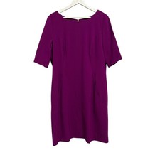 Tahari Sheath Dress Women 16 Magenta Pockets Short Sleeve Classic Office Party