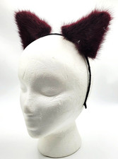 HANDMADE GENUINE ETHICAL BURGUNDY MINK HEADBAND ADULT EARS ANIME COSPLAY