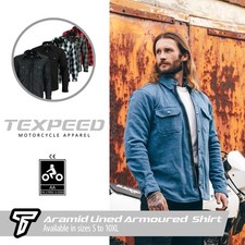 Motorbike Motorcycle Shirt Jacket Blue Stone Wash Biker Armour Made With Aramid