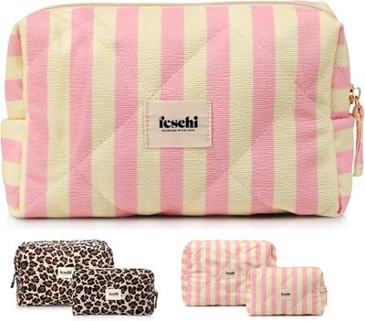 feschi small Beauty Bag - Cotton Candy | Gesteppte Kosmetiktasche mit Leopard